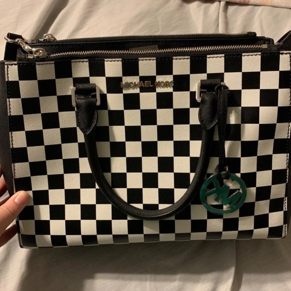 Very rare black and white mk checkered purse